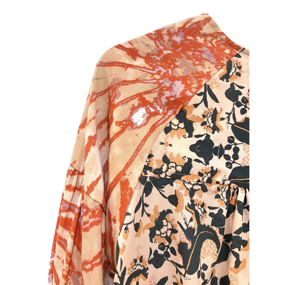 Free People Blouse Womens Medium Multicolor Floral Surplice Boho Top Blouson Hem - Picture 7 of 10